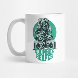 Green Boombox Reaper - Skull-Face Astronaut with Boomboxes Mug